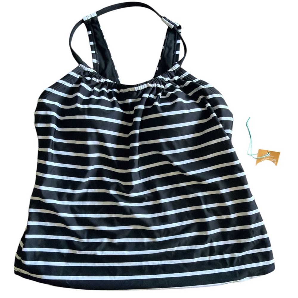 Kona Sol NWT Women’s Black and White Striped Tankini Swim Top Size Medium (8-10)